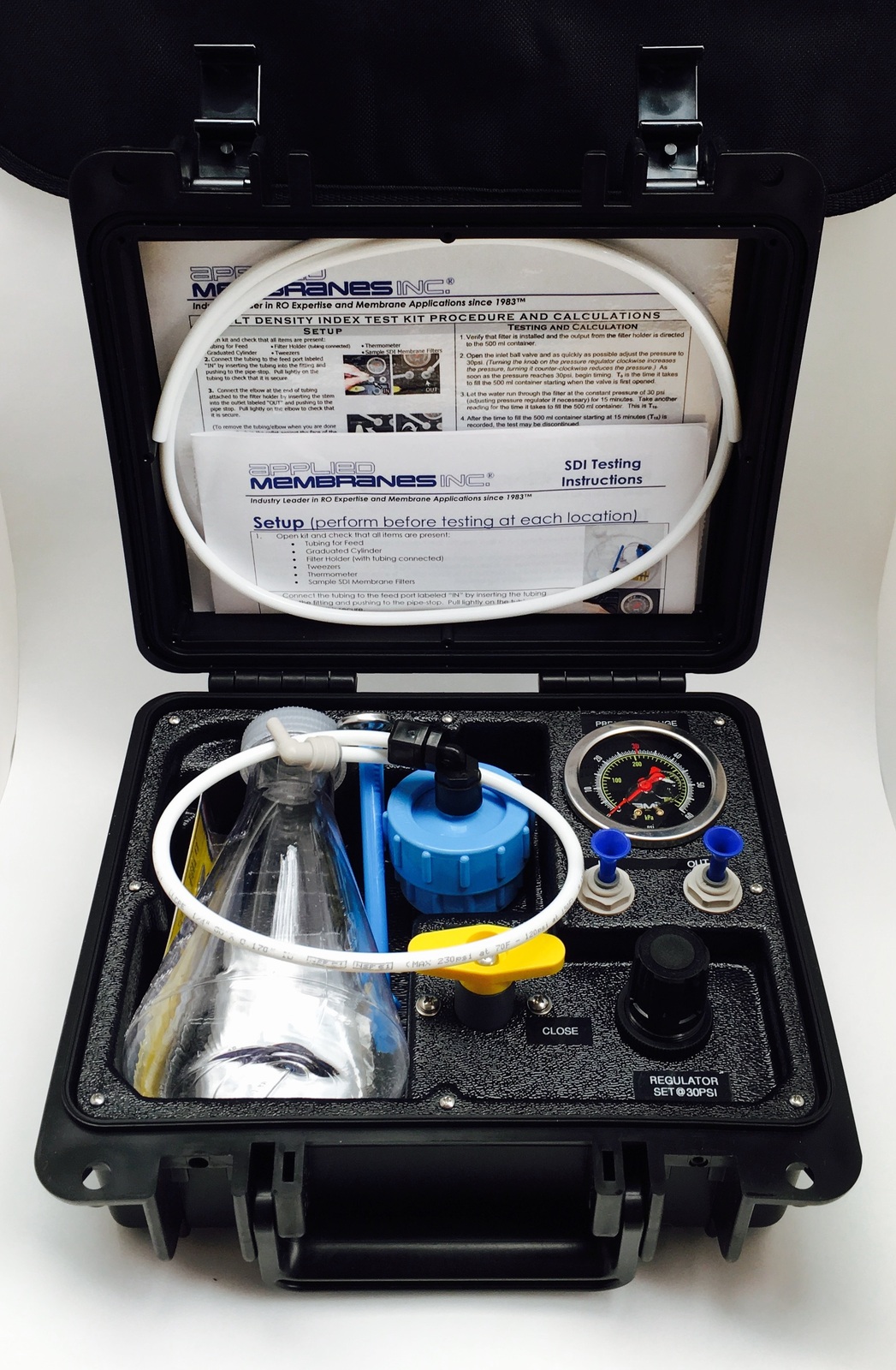 Includes 2 SDI Test Filters SDI Tester in Portable Carrying Case for Onsite Water Testing Applied Membranes Silt Density Index Test Kit 